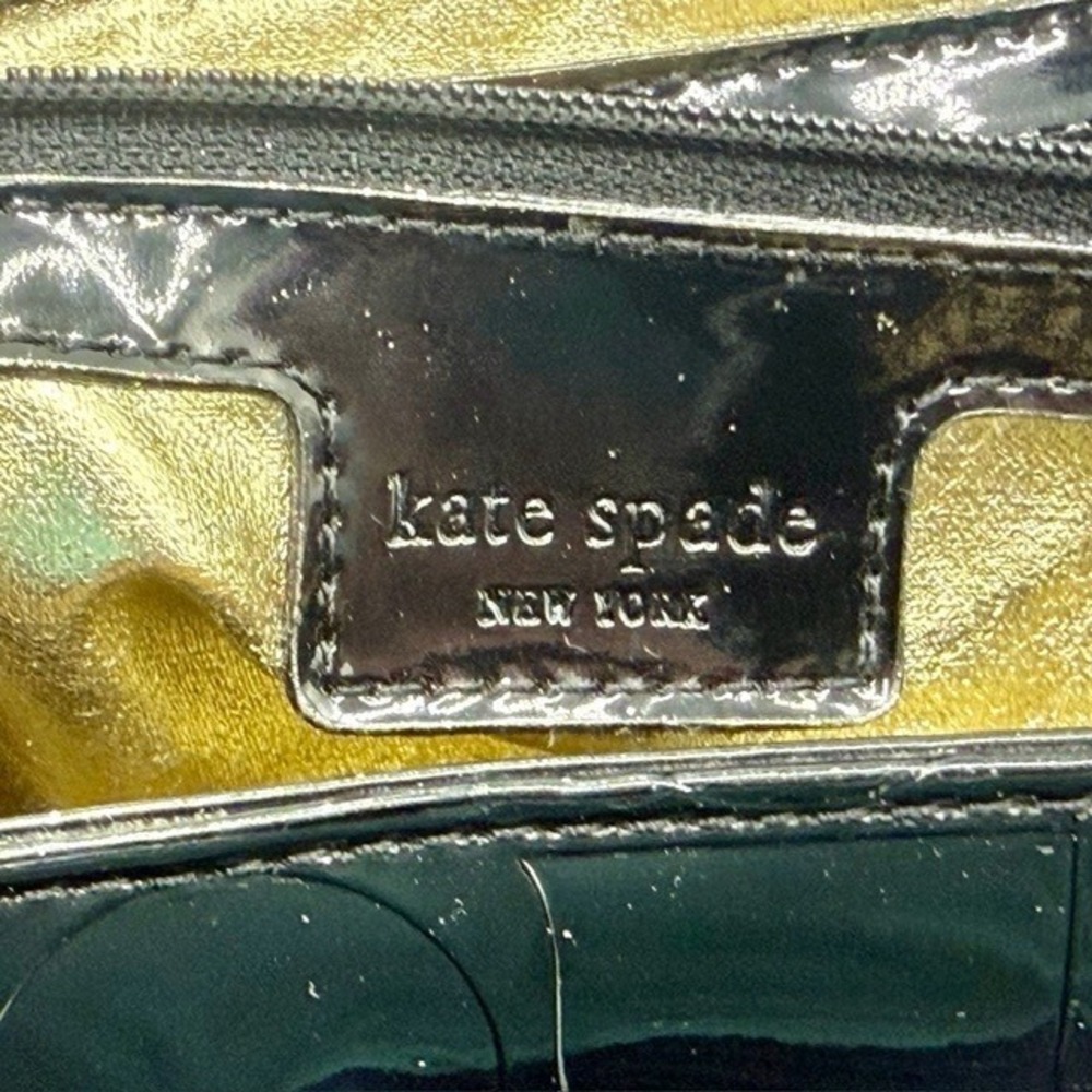 Kate Spade Black Patent Leather Embossed Spade Geometric Tote Bag Gold Lining - Picture 4 of 10